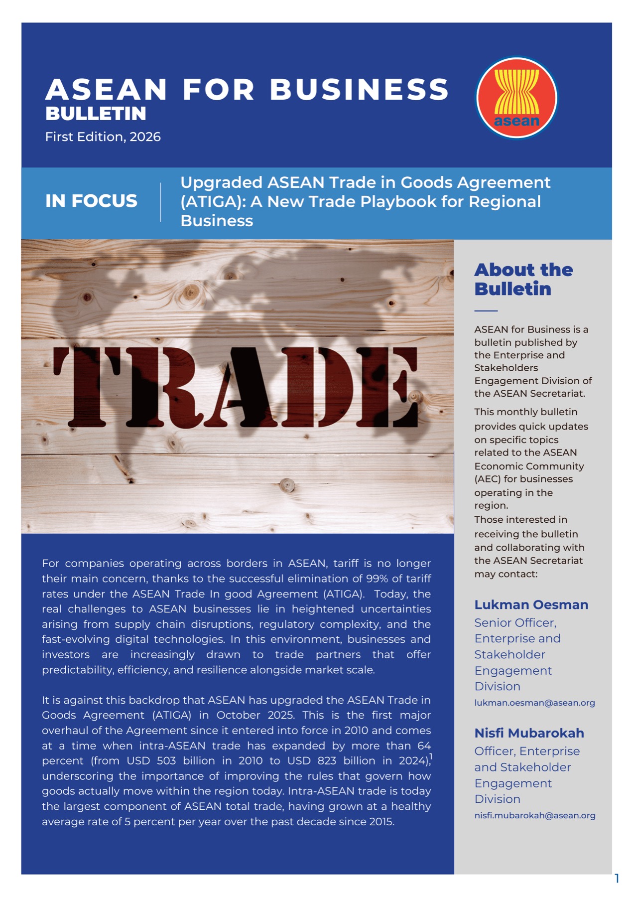 Cover of the ASEAN for Business Bulletin, First Edition 2026